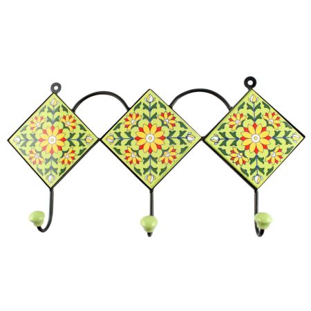 Pea Green Sunflower Ceramic Tile Wall Hook